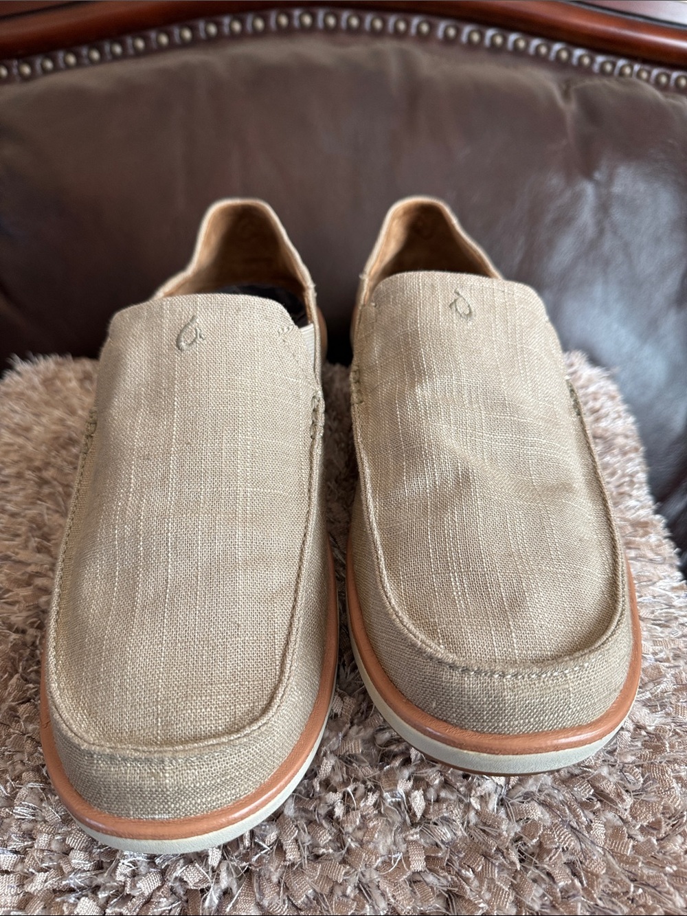 OluKai Men's Slip-On Loafers in Tan Canvas